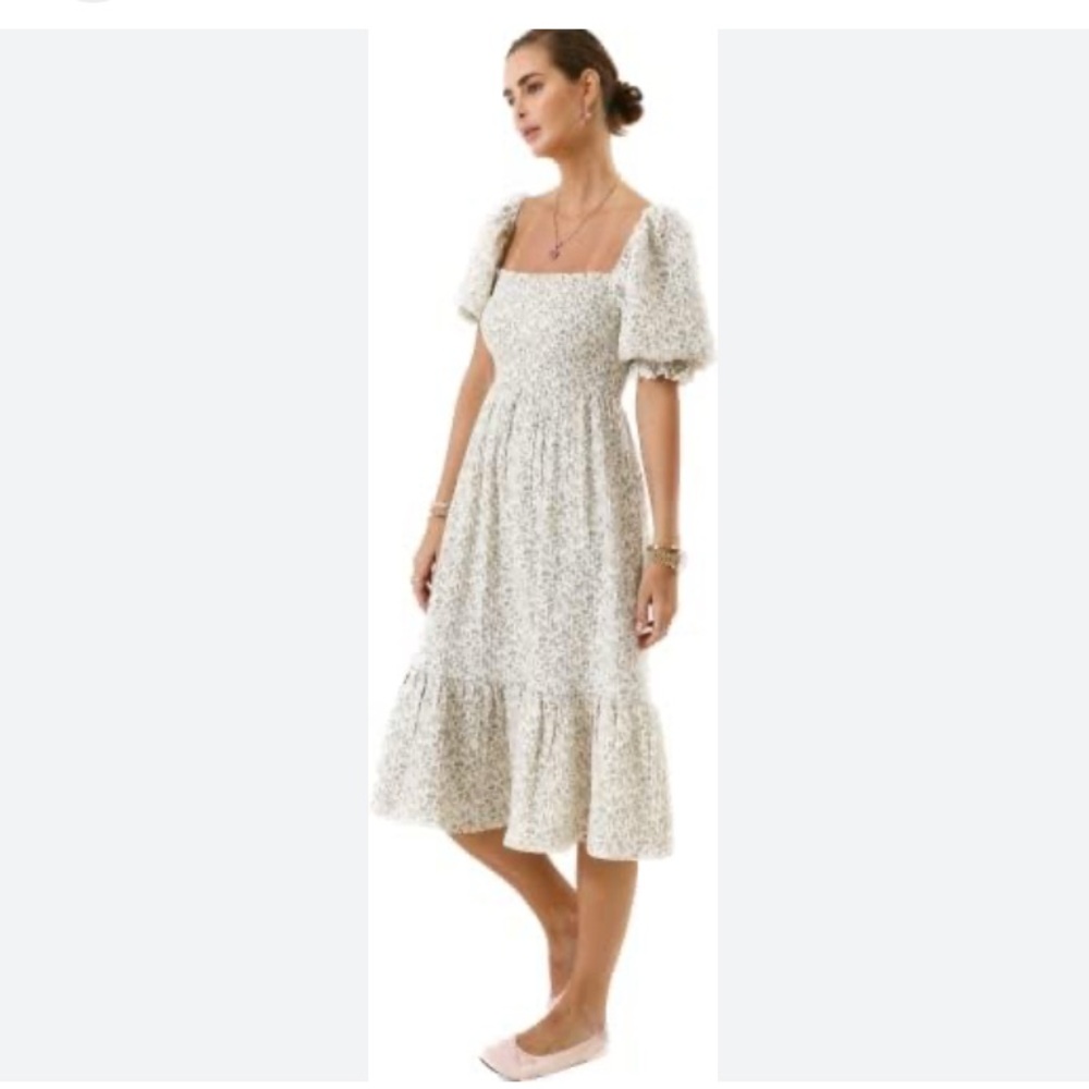 Elegant Cream Floral Midi Dress